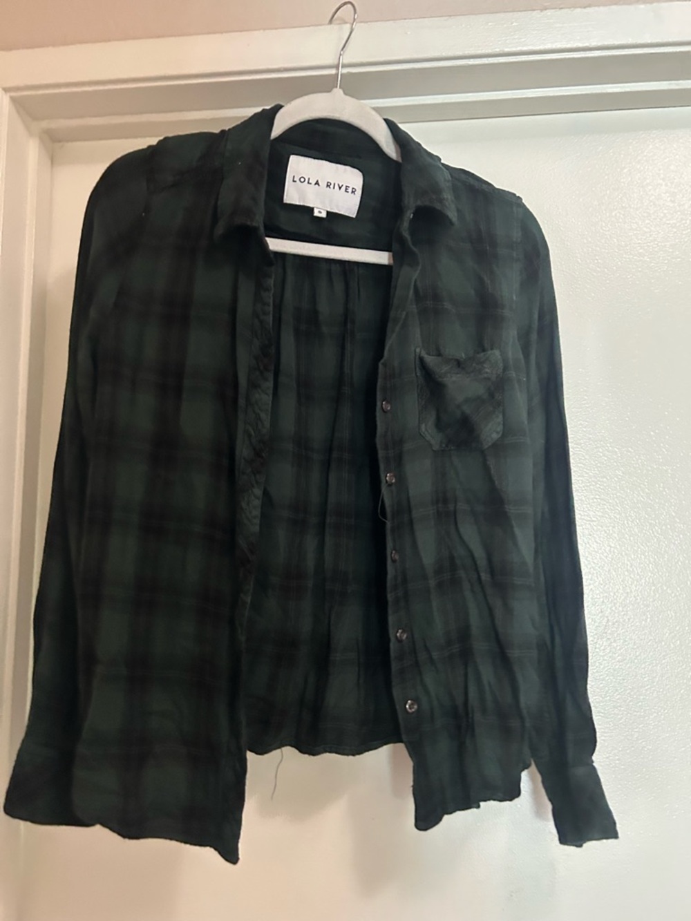 Lola River Women's Dark Green Plaid Button-Down Shirt